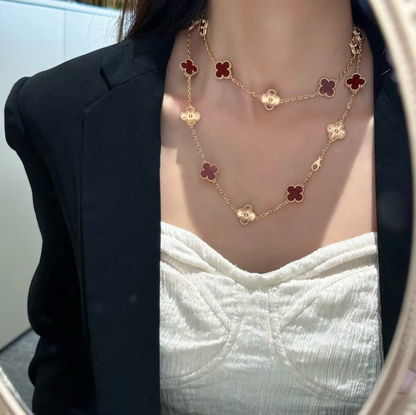 [LumiVibe]CLOVER 20 MOTIFS LASER CARNELIAN NECKLACE