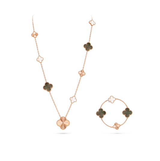 [LumiVibe]DETACHABLE CLOVER 15(11+4) FLOWER SILVER NECKLACE SET