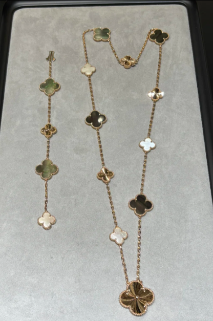[LumiVibe]DETACHABLE CLOVER 15(11+4) FLOWER SILVER NECKLACE SET