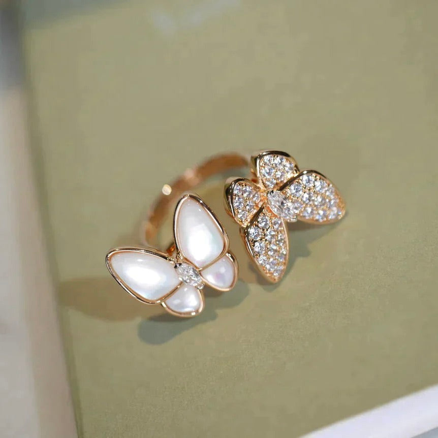 [LumiVibe]TWIN BUTTERFLY DIAMOND MOP RING