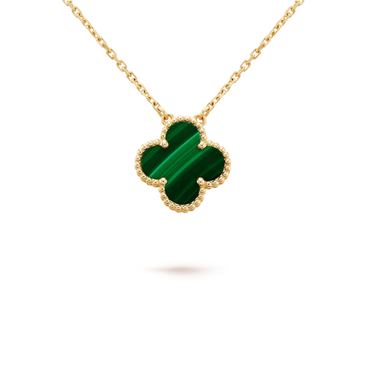 [LumiVibe]CLOVER 15MM MALACHITE SINGLE FLOWER  NECKLACE