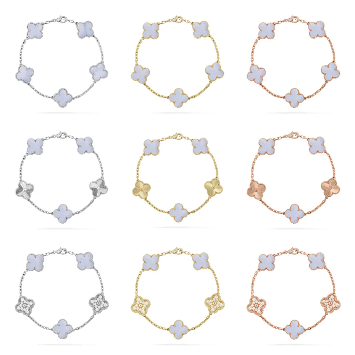 [LumiVibe] CLOVER 5 MOTIF PURPLE CHALCEDONY BRACELET COLLECTION