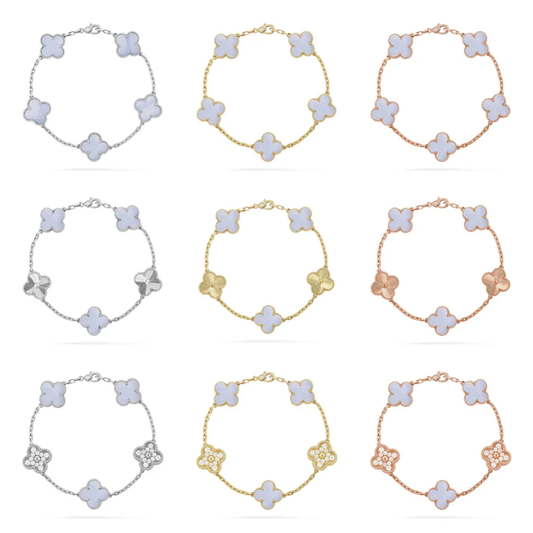 [LumiVibe] CLOVER 5 MOTIF PURPLE CHALCEDONY BRACELET COLLECTION