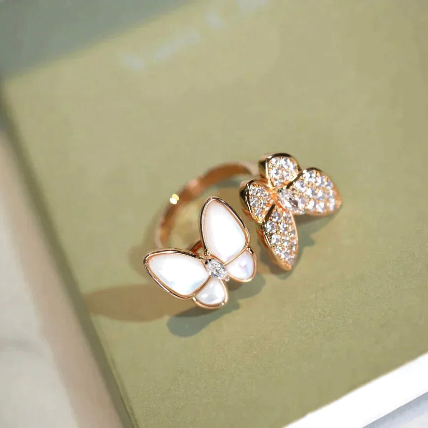 [LumiVibe]TWIN BUTTERFLY DIAMOND MOP RING
