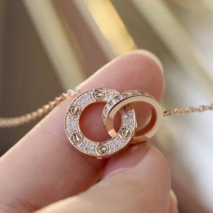 [LumiVibe]LOVE 7.6MM NECKLACE ROSE GOLD AND SILVER  FULL DIAMOND