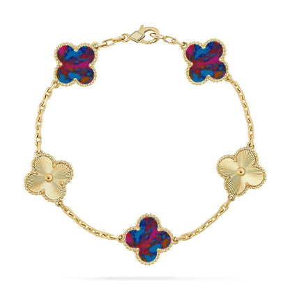 [LumiVibe]CLOVER 5 MOTIF COLOR GEMSTONES BRACELET COLLECTION