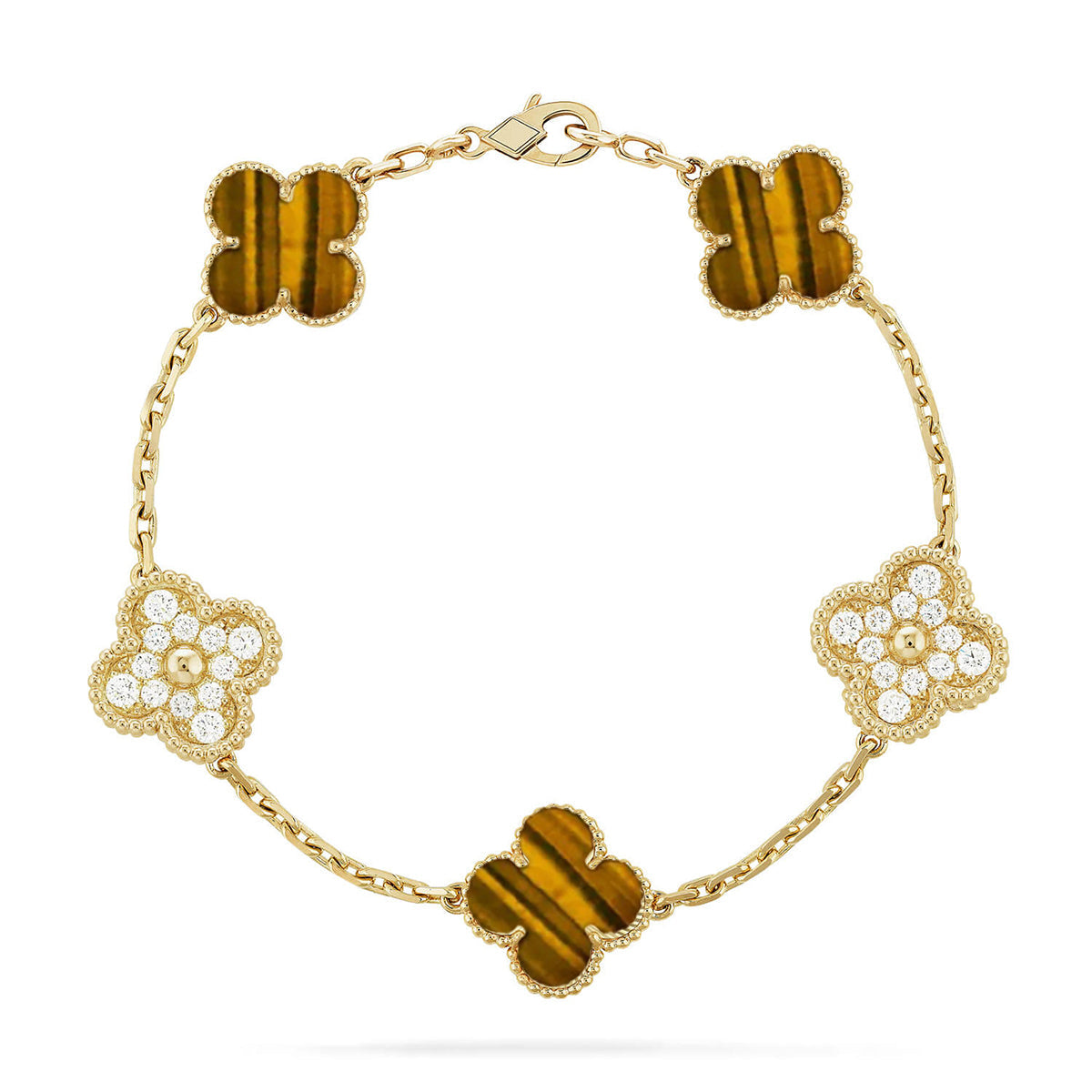 [LumiVibe] CLOVER 5 MOTIFS TIGER EYE BRACELET COLLECTION