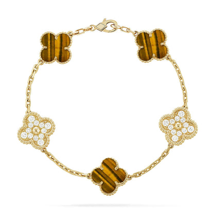 [LumiVibe] CLOVER 5 MOTIFS TIGER EYE BRACELET COLLECTION