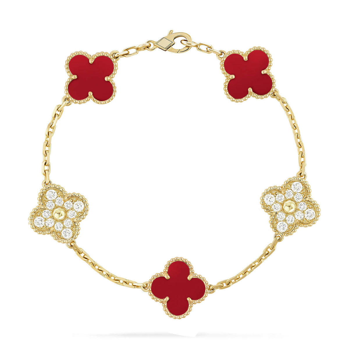 [LumiVibe] CLOVER 5 MOTIF RED CORNELIAN BRACELET COLLECTION