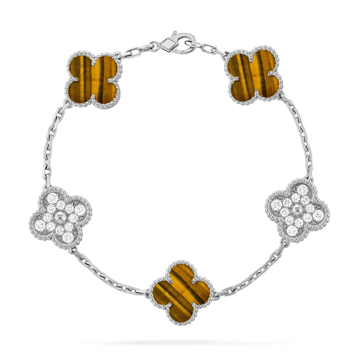 [LumiVibe] CLOVER 5 MOTIFS TIGER EYE BRACELET COLLECTION