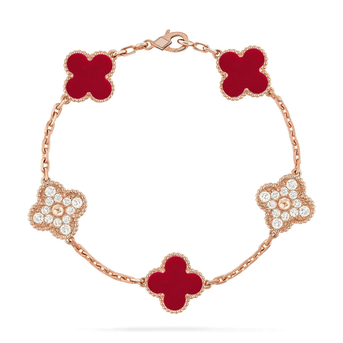 [LumiVibe] CLOVER 5 MOTIF RED CORNELIAN BRACELET COLLECTION