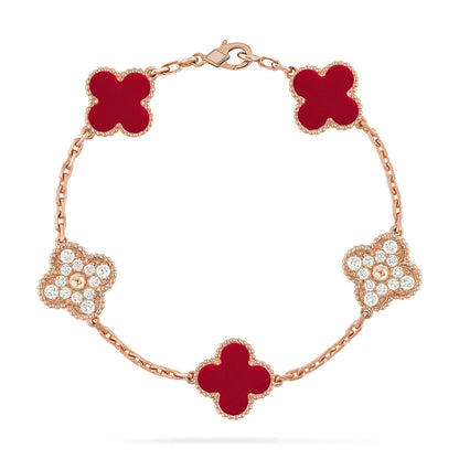 [LumiVibe] CLOVER 5 MOTIF RED CORNELIAN BRACELET COLLECTION