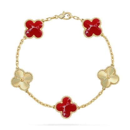 [LumiVibe]CLOVER 5 MOTIF RED PATTERN BRACELET COLLECTION