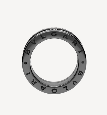 [LumiVibe]ZERO 1 ROCK FOUR-BAND BLACK CERAMIC WITH STUDDED SPIRAL AND PAVED DIAMONDS RING