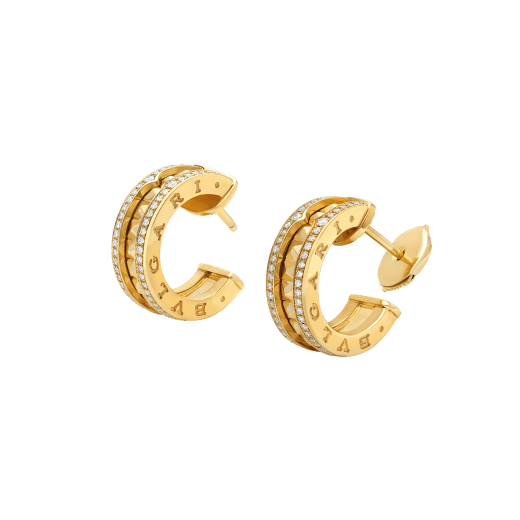 [LumiVibe]ZERO 1 ROCK GOLD EARRINGS WITH STUDDED SPIRAL AND PAVED DIAMONDS