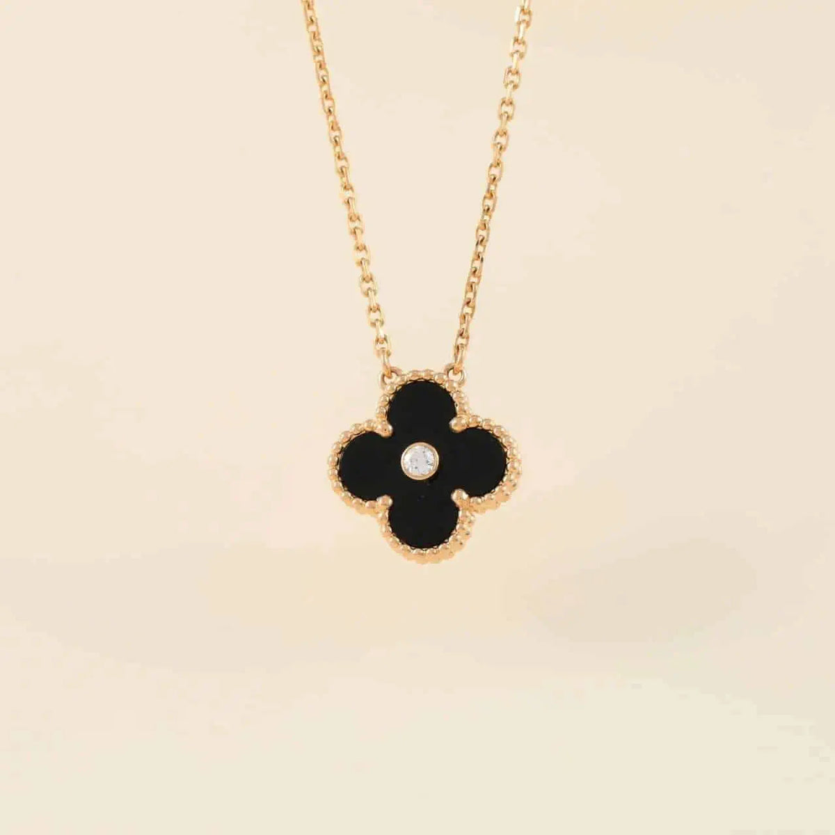 [LumiVibe]CLOVER 15MM DIAMOND ONYX NECKLACE