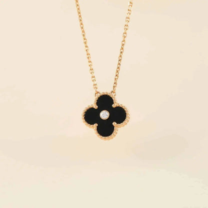 [LumiVibe]CLOVER 15MM DIAMOND ONYX NECKLACE