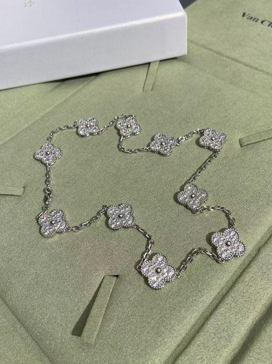 [LumiVibe]CLOVER 10 MOTIFS  FULL DIAMOND NECKLACE