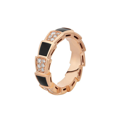 [LumiVibe]SERPENTI RING PINK GOLD BLACK MOP DIAMOND PAVED 4MM