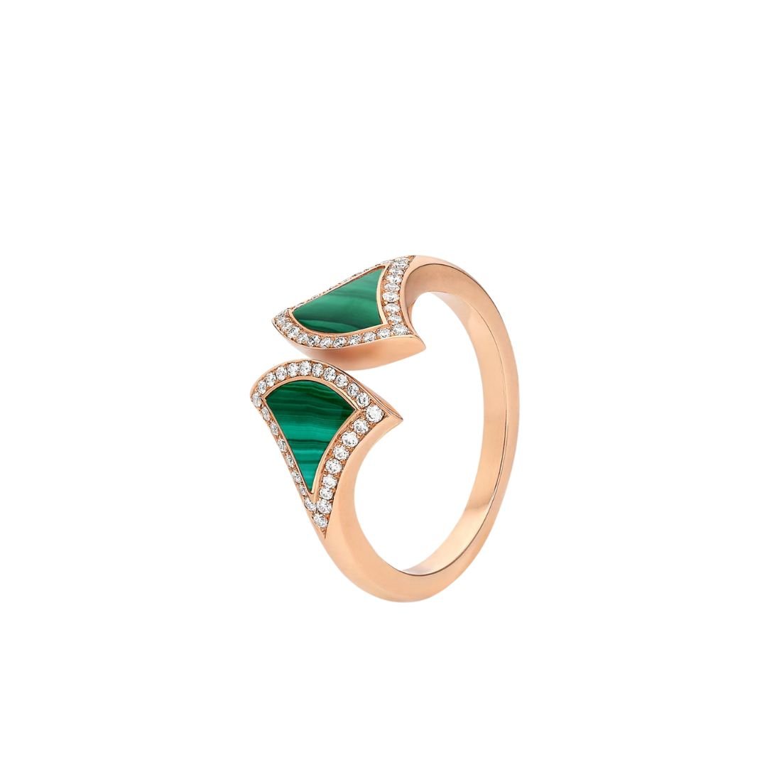 [LumiVibe]DREAM MALACHITE DIAMOND OPEN RING