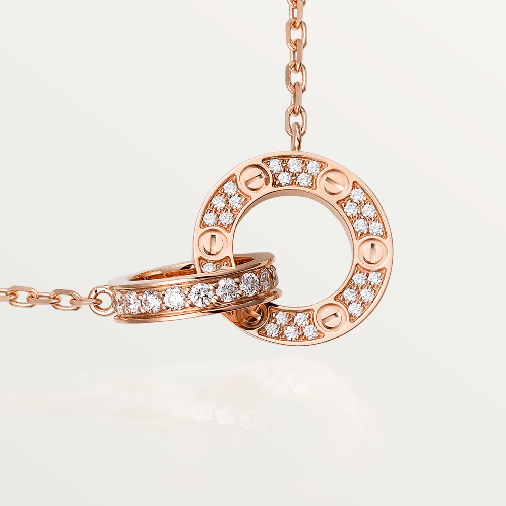 [LumiVibe]LOVE 7.6MM NECKLACE ROSE GOLD AND SILVER  FULL DIAMOND