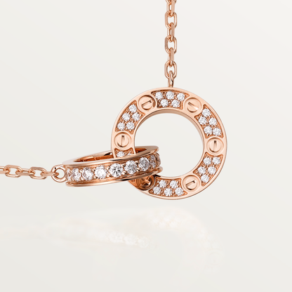 [LumiVibe]LOVE 7.6MM NECKLACE ROSE GOLD AND SILVER  FULL DIAMOND