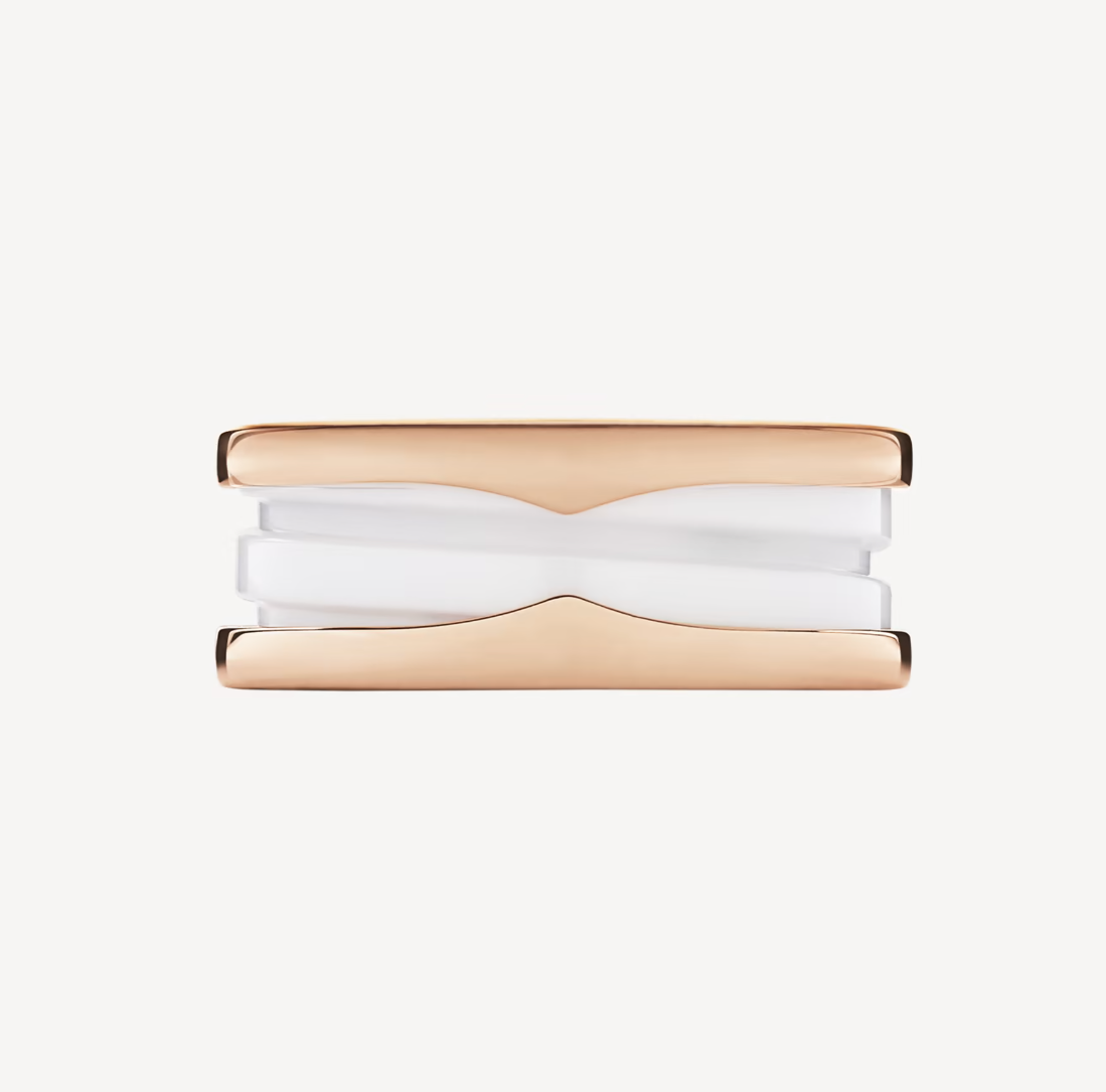 [LumiVibe]ZERO 1 TWO-BAND LOOPS AND WHITE CERAMIC SPIRAL PINK GOLD RING