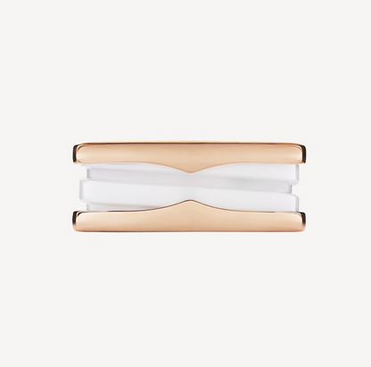 [LumiVibe]ZERO 1 TWO-BAND LOOPS AND WHITE CERAMIC SPIRAL PINK GOLD RING