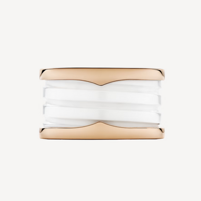 [LumiVibe]ZERO 1 FOUR-BAND LOOPS AND WHITE CERAMIC SPIRAL PINK GOLD RING