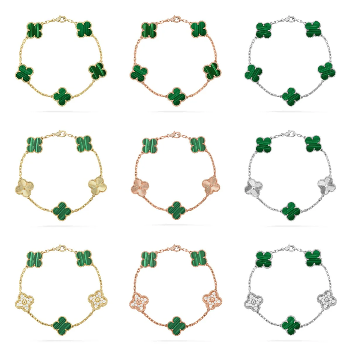 [LumiVibe] CLOVER 5 MOTIF MALACHITE BRACELET COLLECTION
