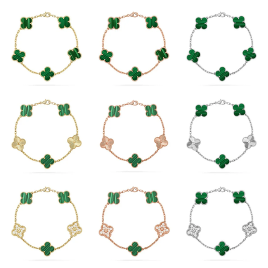 [LumiVibe] CLOVER 5 MOTIF MALACHITE BRACELET COLLECTION