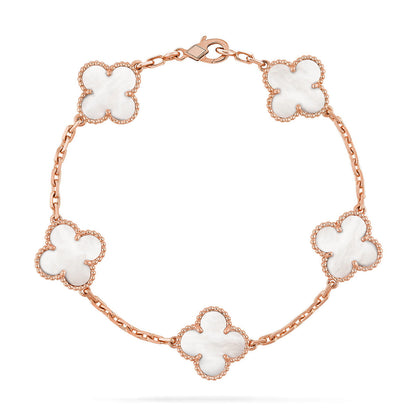 [LumiVibe]CLOVER WHITE PEARL MOP 5 MOTIF BRACELET COLLECTION