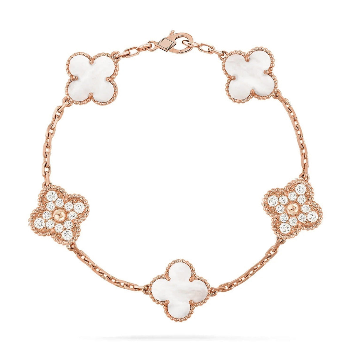 [LumiVibe]CLOVER WHITE PEARL MOP 5 MOTIF BRACELET COLLECTION