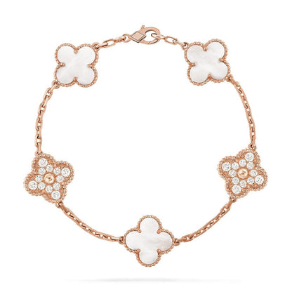 [LumiVibe]CLOVER WHITE PEARL MOP 5 MOTIF BRACELET COLLECTION