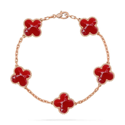 [LumiVibe]CLOVER 5 MOTIF RED PATTERN BRACELET COLLECTION