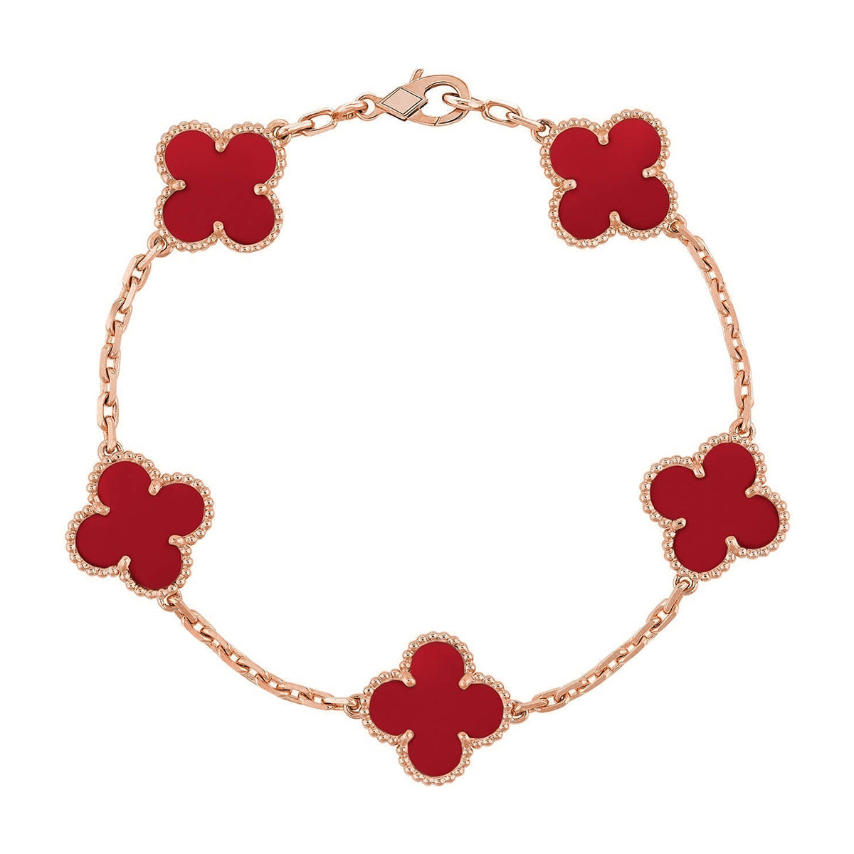 [LumiVibe] CLOVER 5 MOTIF RED CORNELIAN BRACELET COLLECTION