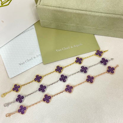 [Lumivibe]NEW PURPLE SAND-GOLD FOUR-LEAF CLOVER 5-FLOWER BRACELET