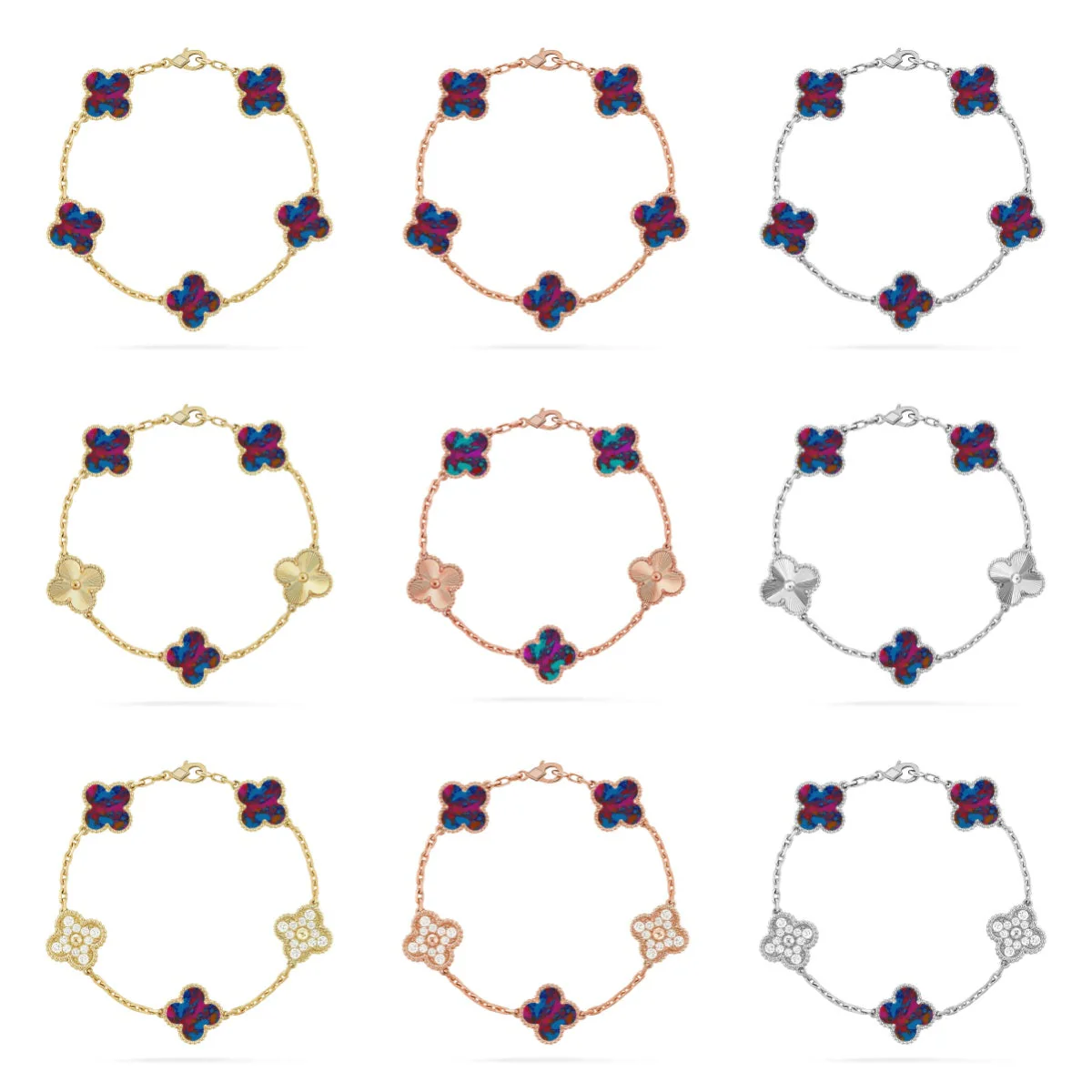 [LumiVibe]CLOVER 5 MOTIF COLOR GEMSTONES BRACELET COLLECTION