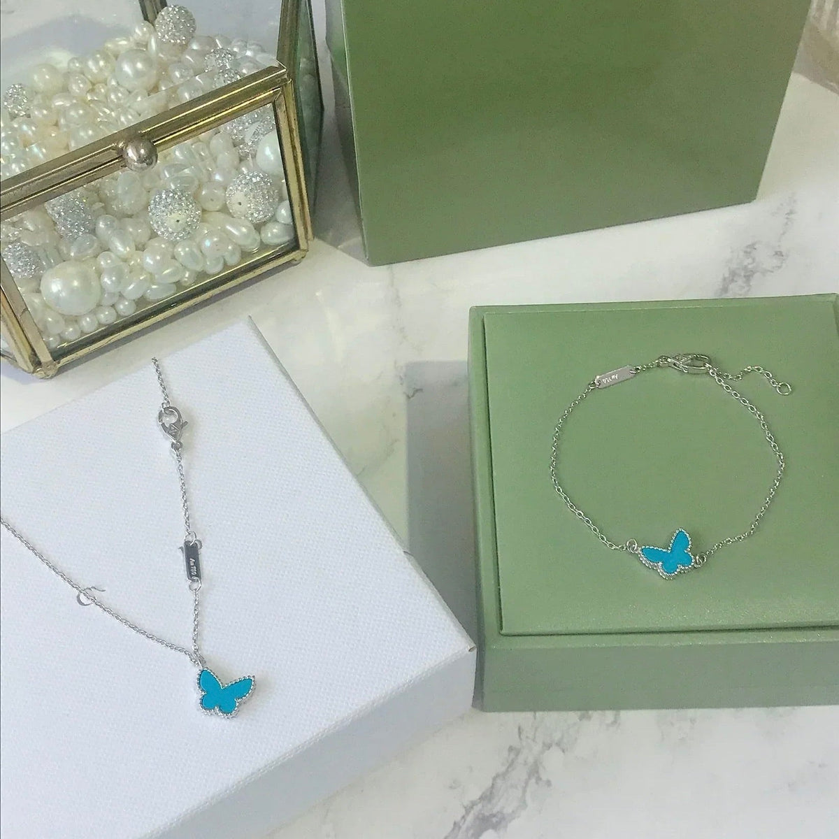 [LumiVibe]BUTTERFLY TURQUOISE BUTTERFLY BRACELET SILVER