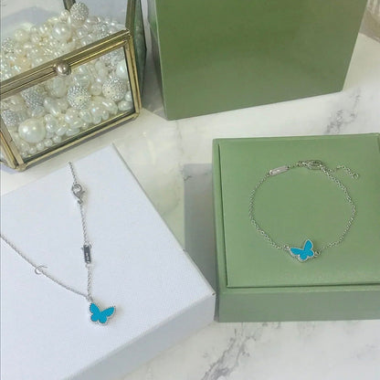 [LumiVibe]BUTTERFLY TURQUOISE BUTTERFLY BRACELET SILVER
