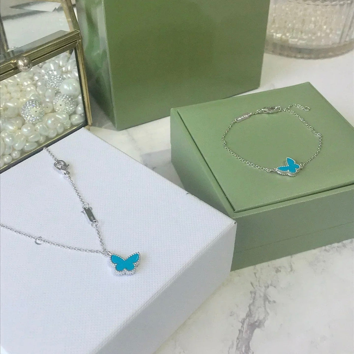 [LumiVibe]BUTTERFLY TURQUOISE BUTTERFLY BRACELET SILVER