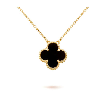 [LumiVibe]CLOVER 15MM BLACK ONYX SINGLE FLOWER NECKLACE