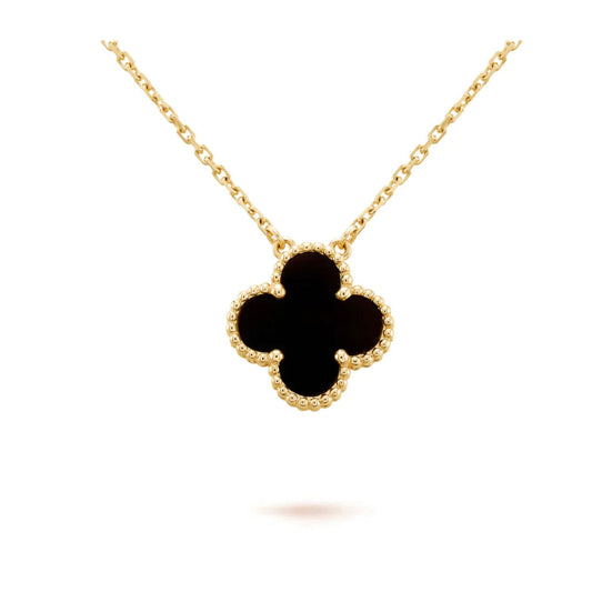 [LumiVibe]CLOVER 15MM BLACK ONYX SINGLE FLOWER NECKLACE