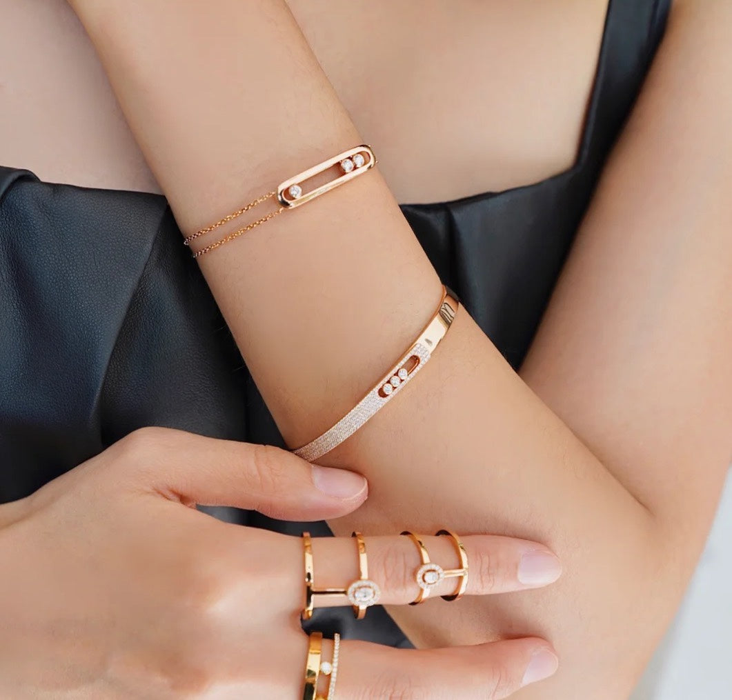 [LumiVibe]Move Noa Rose Gold Pavé Diamond Bangle Bracelet