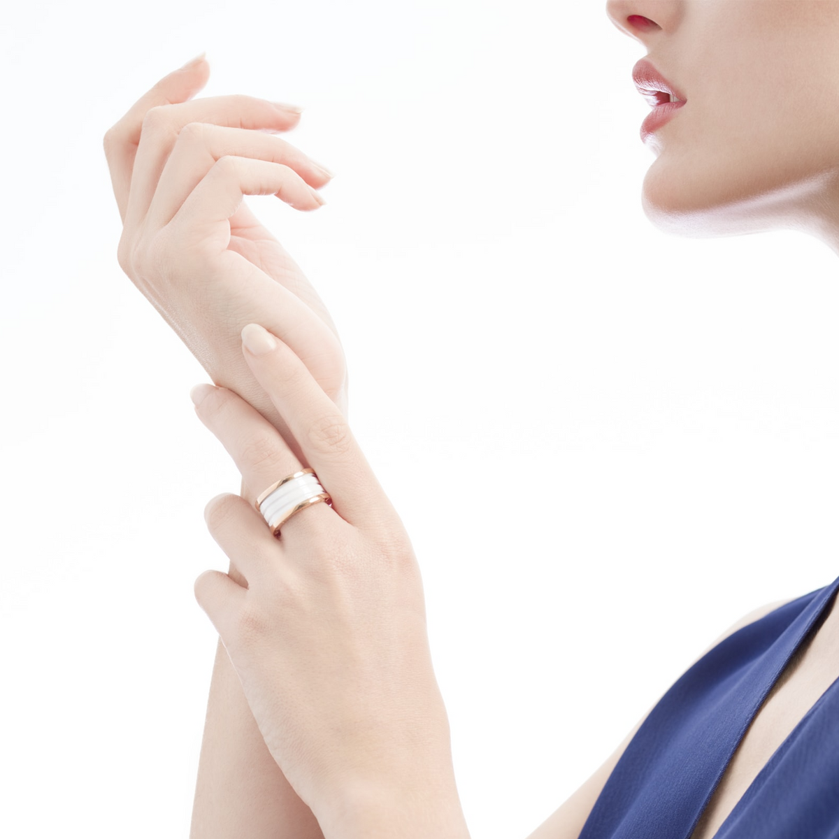[LumiVibe]ZERO 1 FOUR-BAND LOOPS AND WHITE CERAMIC SPIRAL PINK GOLD RING
