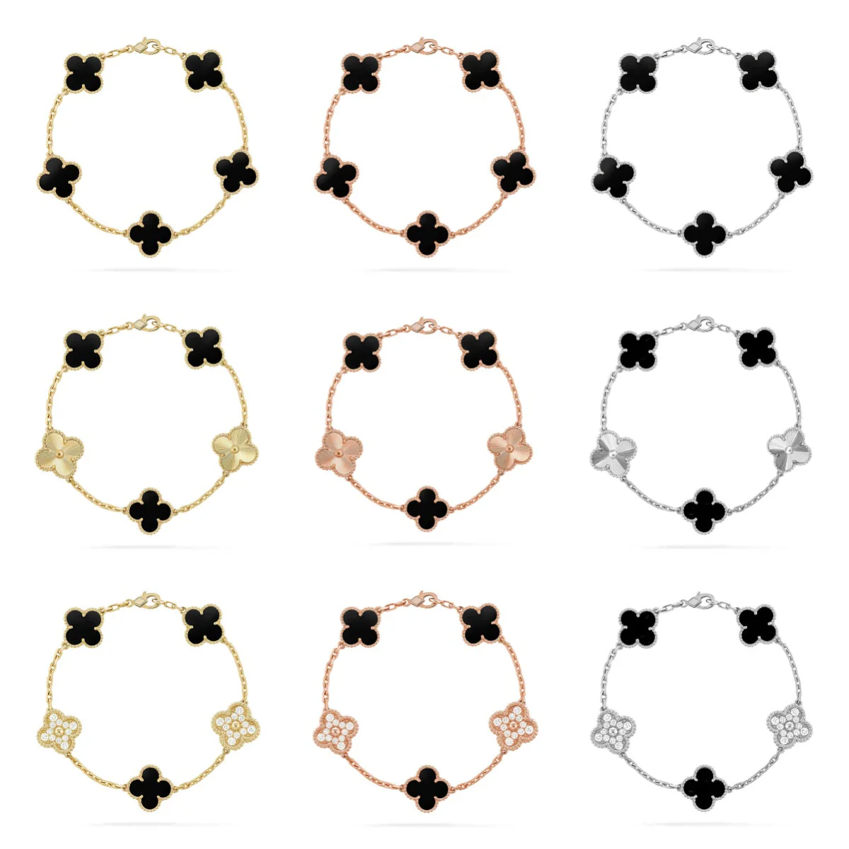 [LumiVibe] CLOVER 5 MOTIF ONYXS BRACELET COLLECTION