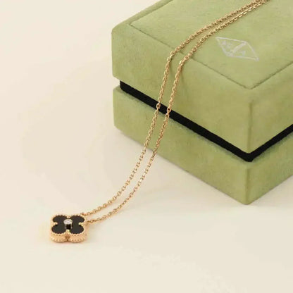 [LumiVibe]CLOVER 15MM DIAMOND ONYX NECKLACE