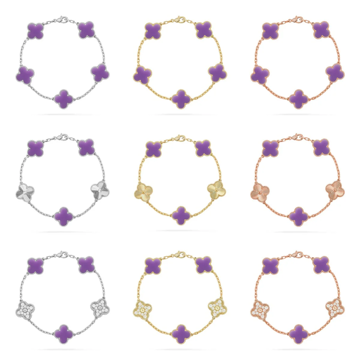 [LumiVibe]CLOVER 5 MOTIF LIGHT PURPLE BRACELET COLLECTION