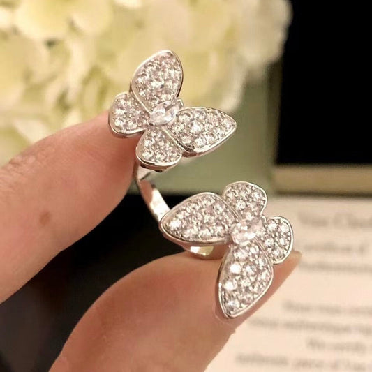 [LumiVibe]TWIN SILVER BUTTERFLY DIAMOND RING