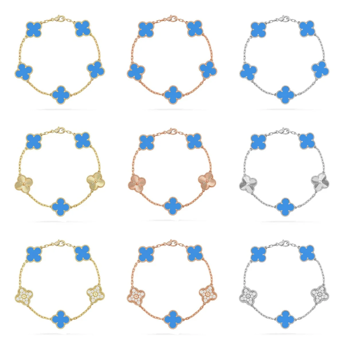 [LumiVibe] CLOVER 5 MOTIF BLUE AGATE BRACELET COLLECTION